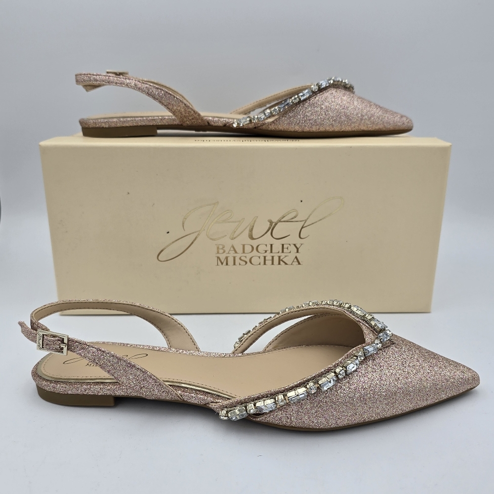 Jewel Badgley Mischka Camden Pointed Flats, Rose Gold Glitter, Women's 7.5